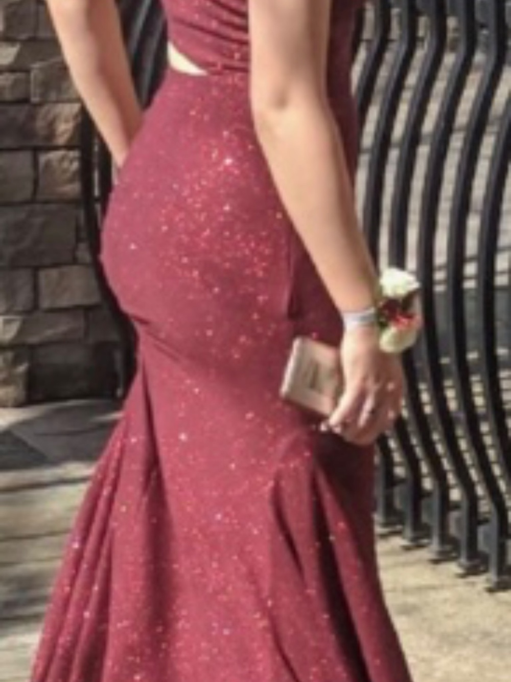 Camille La Vie wedding evening burgundy mermaid style glitter dress size 6 - Picture 3 of 9